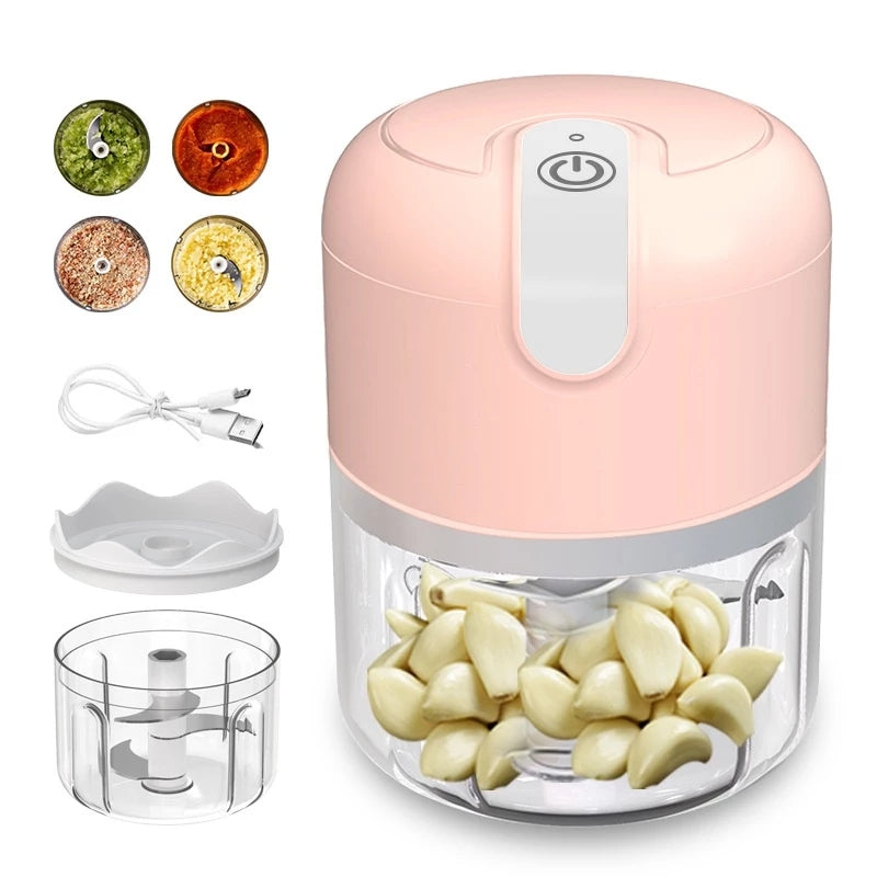 Mini Processador Elétrico de Alimentos Recarregável de Aço Inox
