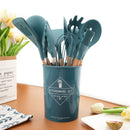 Kit 12 Utensílios de Cozinha em Silicone com Cabo de Madeira